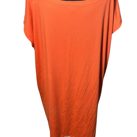 Eileen Fisher Orange Pull Over Dress Size XL‎ Square Neck Short Sleeve Pockets - Picture 2 of 5